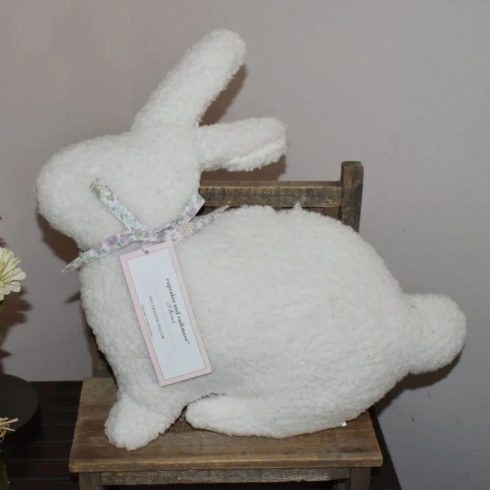 Cupcakes and Cashmere White Sherpa Easter Bunny Rabbit Pillow Spring Cottagecore